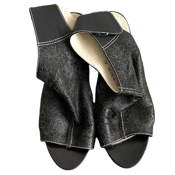 ITALMODA Leather Sling Back Open Toe Sandals Shoes Heel Floral Design Black 41 - Picture 5 of 12